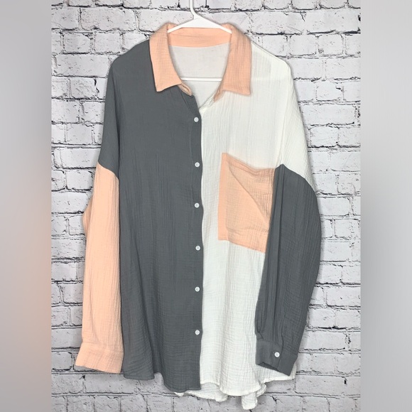 Dokotoo XL Women’s Color Block Button Down Long Sleeve Oversized Boyfriend Shirt - Picture 3 of 6